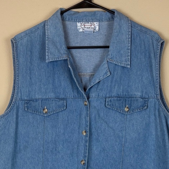 Carolina Blues Vintage Light Blue 100% Cotton Denim Full Button Up Vest; Size 20 - Picture 2 of 12